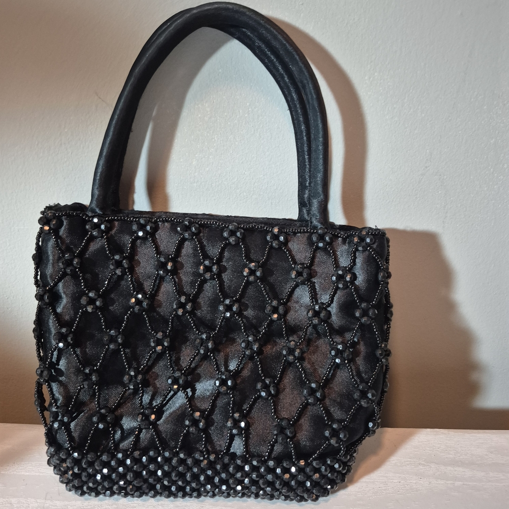 Elegant Black Beaded Holiday Handbag